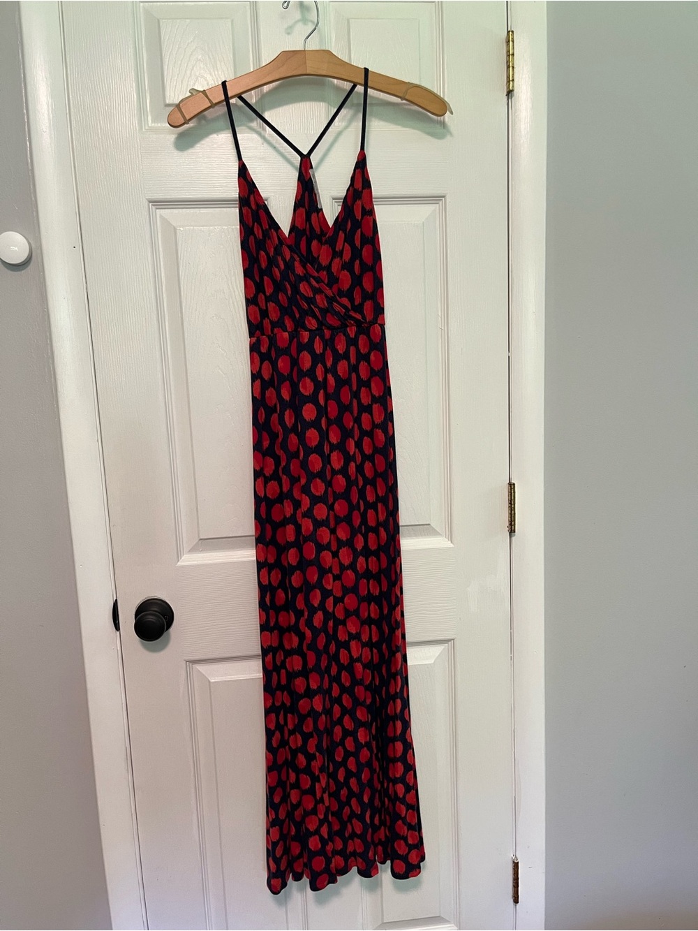 GAP Black Maxi Dress with Red Polka Dot Print and Strappy Back